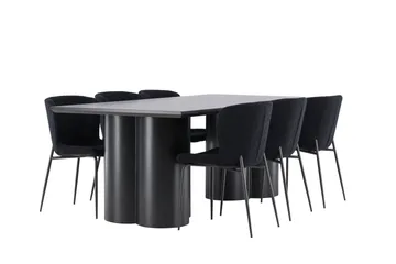 Spisegruppe Venture Home Olivia spisegruppe 210 cm rektangulær med 6 Modesto stole Sort/Sort/Sort - Møbler - Borde - Spisebordssæt