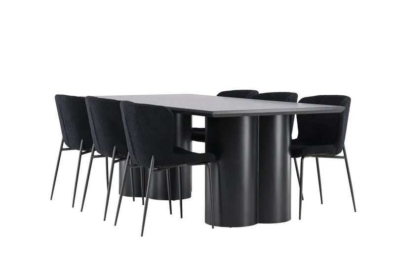 Spisegruppe Venture Home Olivia spisegruppe 210 cm rektangulær med 6 Modesto stole Sort/Sort/Sort