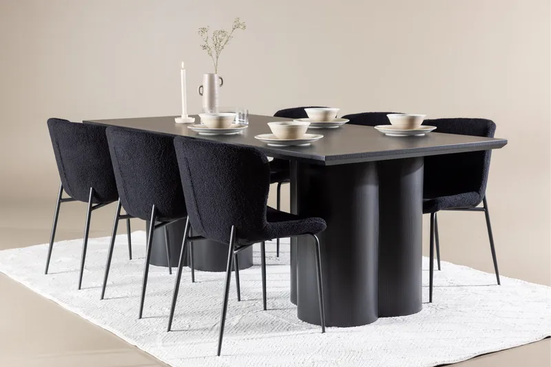Spisegruppe Venture Home Olivia spisegruppe 210 cm rektangulær med 6 Modesto stole Sort/Sort/Sort - Møbler - Borde - Spisebordssæt