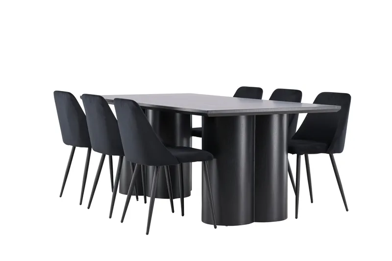 Spisegruppe Venture Home Olivia spisegruppe 210 cm rektangulær med 6 Night stole Sort/Sort/Sort