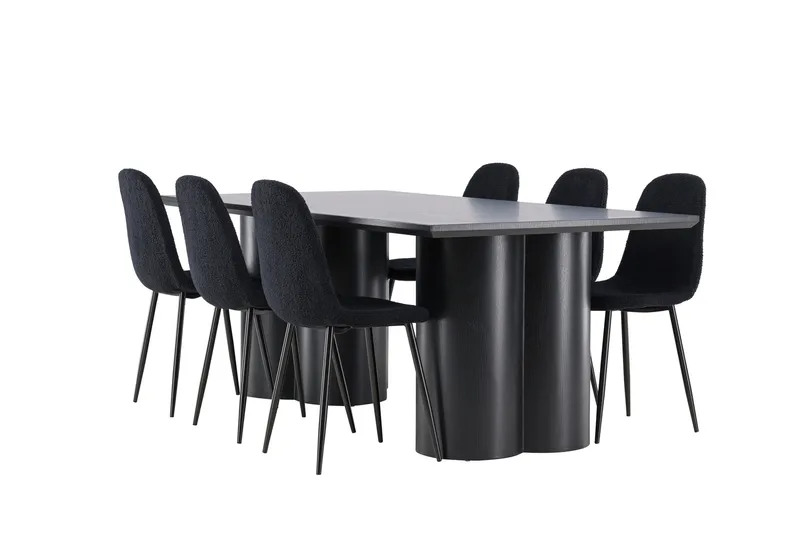 Spisegruppe Venture Home Olivia spisegruppe 210 cm rektangulær med 6 Polar-stole Sort/Sort/Sort