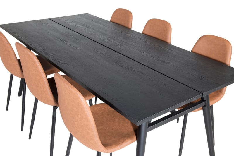 Spisegruppe Venture Home Sleek spisegruppe udtrækbar 195 cm rektangulær med 6 Polar-stole Sort/Brun - Møbler - Borde - Spisebordssæt