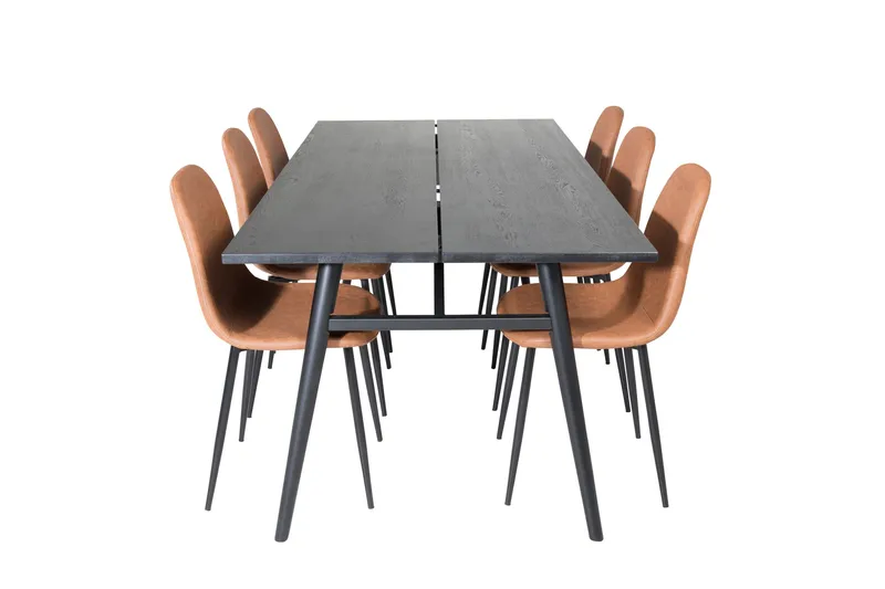 Spisegruppe Venture Home Sleek spisegruppe udtrækbar 195 cm rektangulær med 6 Polar-stole Sort/Brun