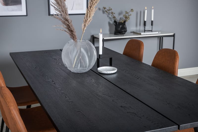 Spisegruppe Venture Home Sleek spisegruppe udtrækbar 195 cm rektangulær med 6 Polar-stole Sort/Brun - Møbler - Borde - Spisebordssæt