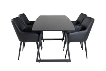 Spisegruppe Venture Home Zarzosa udtrækkelig spisegruppe 160 cm rektangulær med 4 Caspien-stole Sort - Møbler - Borde - Spisebordssæt