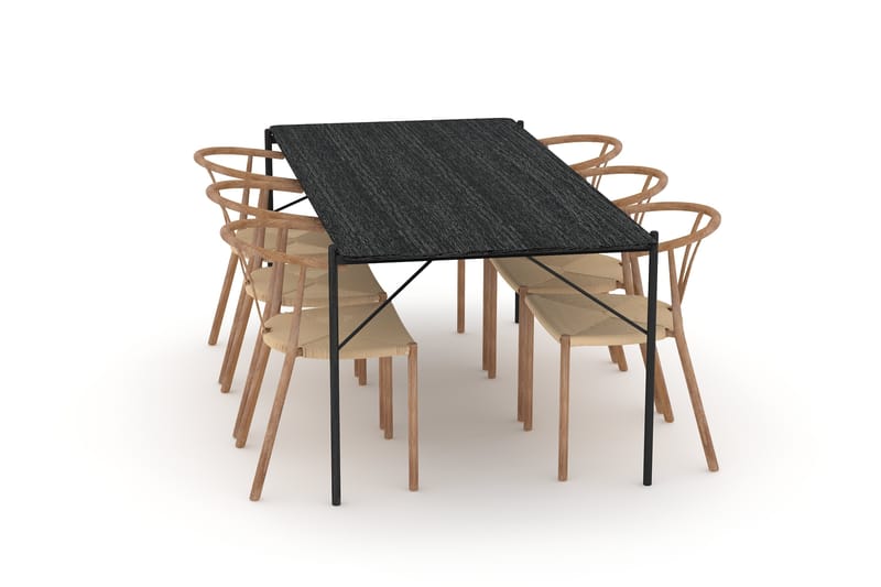 Thars Spisebord 200 cm med 6st Elysia Spisebordsstol - Sort - Spisebordssæt