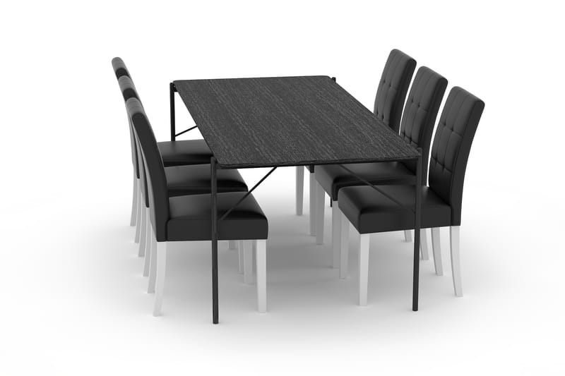 Thars Spisebord 200 cm med 6st Viktor Spisebordsstole Kunstl - Sort - Møbler - Borde - Spisebordssæt
