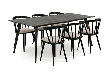 Tyrö spisegruppe 190 cm røget eg med 6 stk. Tyrö armstole med hynde