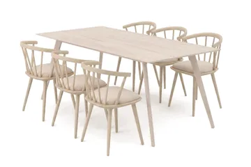 Tyrö spisegruppe 190 cm whitewash med 6 stk. Tyrö armstole med hynde