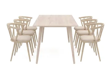 Tyrö spisegruppe 190 cm whitewash med 6 stk. Tyrö armstole med hynde - Whitewash - Møbler - Borde - Spisebordssæt