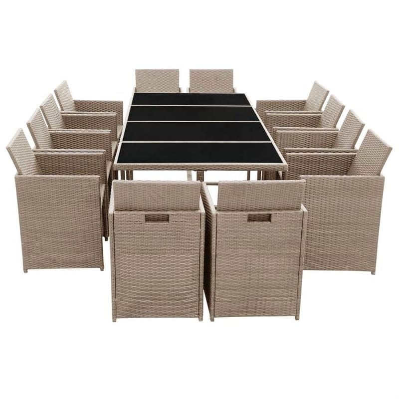Udendørs Spisebordssæt 13 Dele Med Hynder Polyrattan Beige - Beige - Møbler - Borde - Spisebordssæt