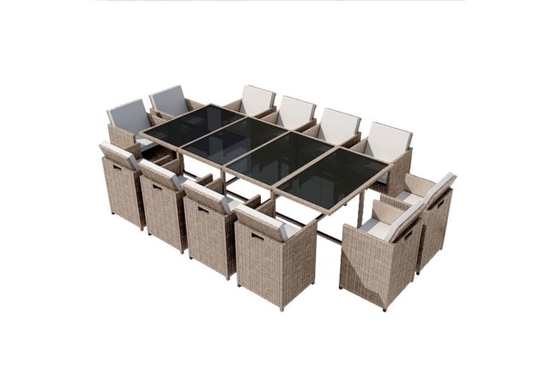 Udendørs Spisebordssæt 13 Dele Med Hynder Polyrattan Beige - Beige - Møbler - Borde - Spisebordssæt