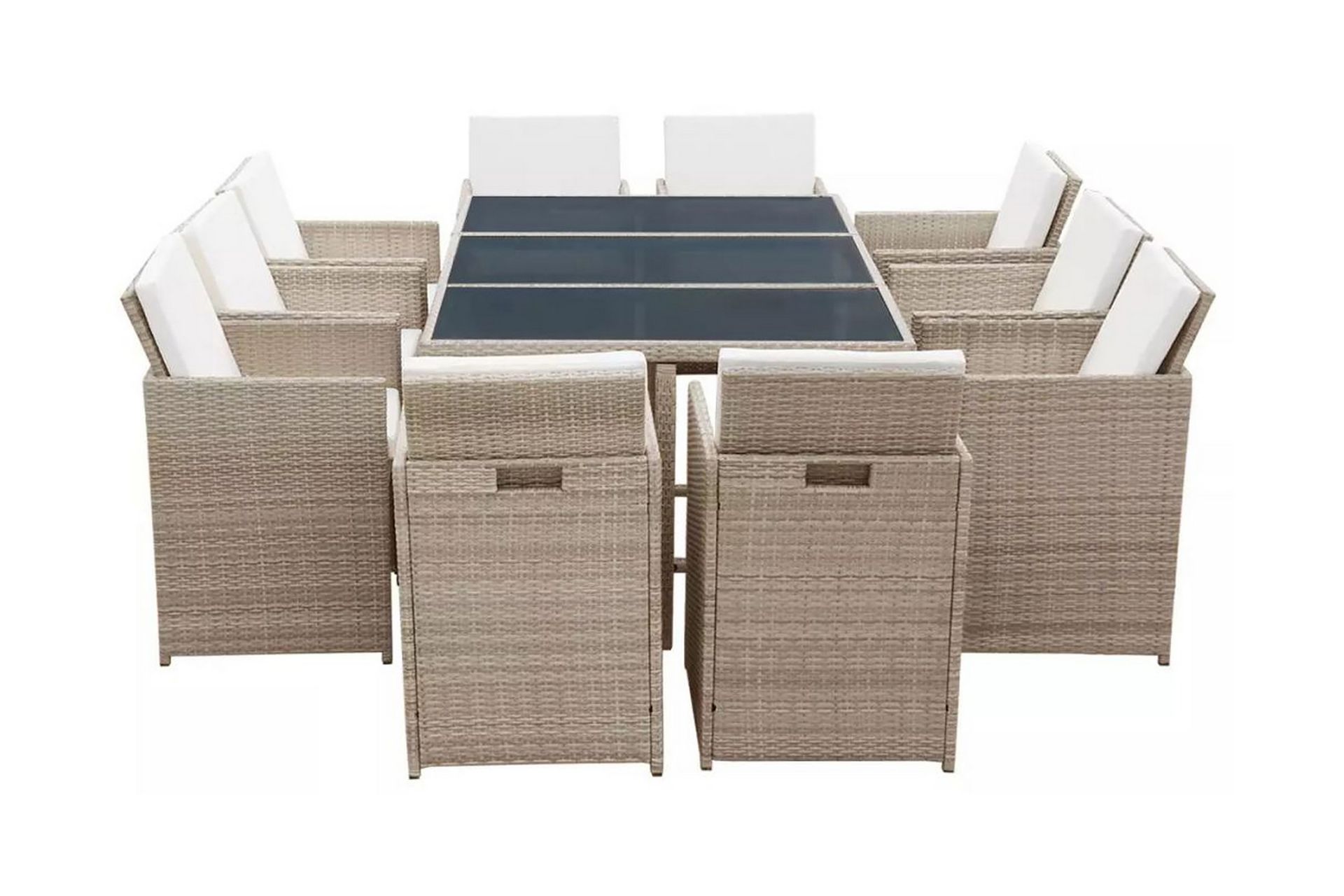 Udendørs Spisebordssæt 9 Dele Med Hynder Polyrattan Beige - Beige - Møbler - Borde - Spisebordssæt
