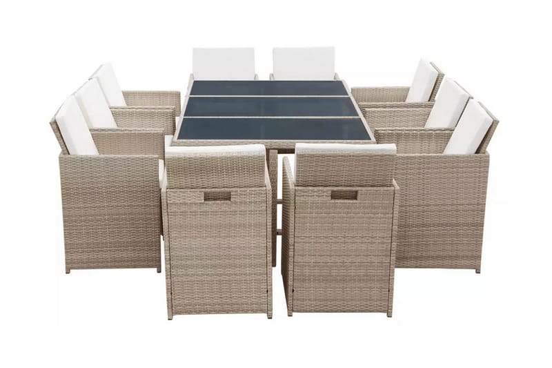 Udendørs Spisebordssæt 9 Dele Med Hynder Polyrattan Beige - Beige - Møbler - Borde - Spisebordssæt