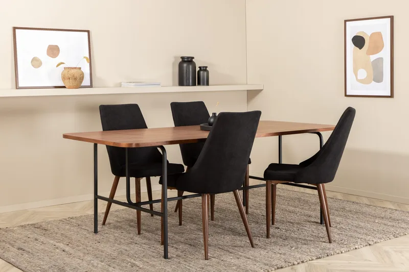 Unos Spisebordssæt 200 cm inkl 4 Campomar Stole, Valnødsbrun/Sort