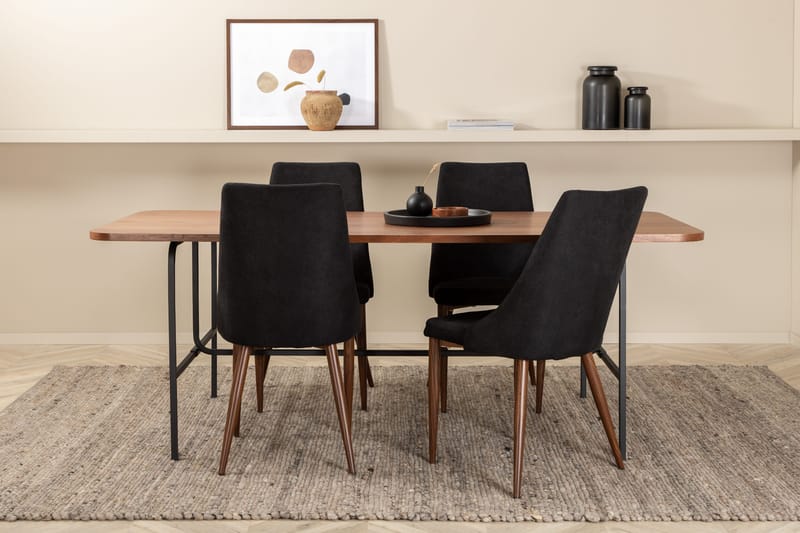 Unos Spisebordssæt 200 cm inkl 4 Campomar Stole - Valnødsbrun/Sort - M øbler - Borde - Spisebordssæt