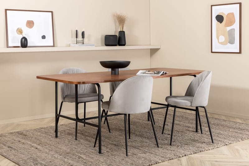 Unos Spisebordssæt 200 cm inkl 4 Foyos Stole, Valnødsbrun/Sort/Grå