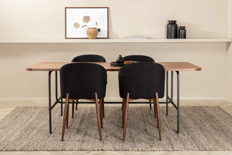 Unos Spisebordssæt 200 cm inkl 4 Kullersbro Stole, Valnødsbrun/Sort/Brun