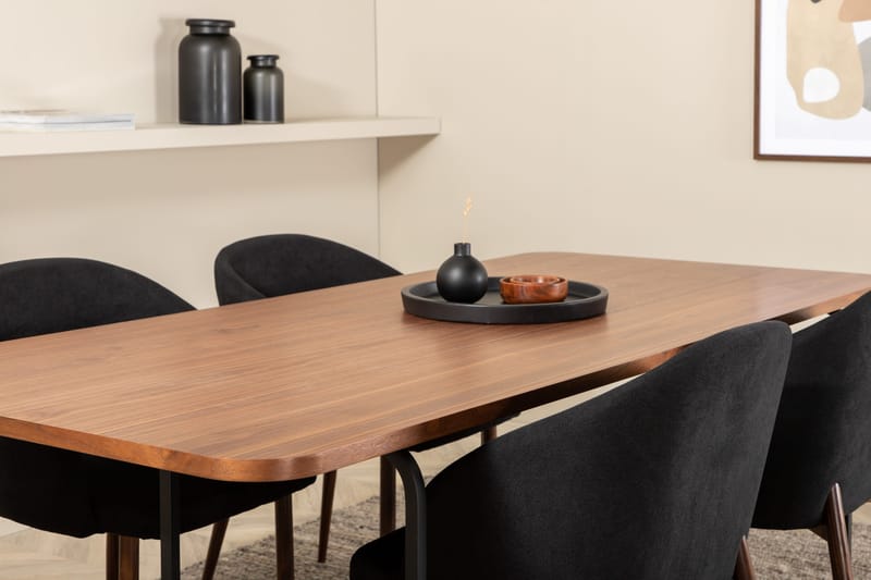 Unos Spisebordssæt 200 cm inkl 4 Kullersbro Stole - Valnødsbrun/Sort/Brun - Møbler - Borde - Spisebordssæt