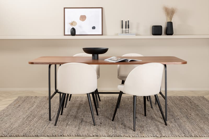 Unos Spisebordssæt 200 cm inkl 4 Valera Manchesterstole - Valnødsbrun/Sort/Beige - Møbler - Borde - Spisebordssæt
