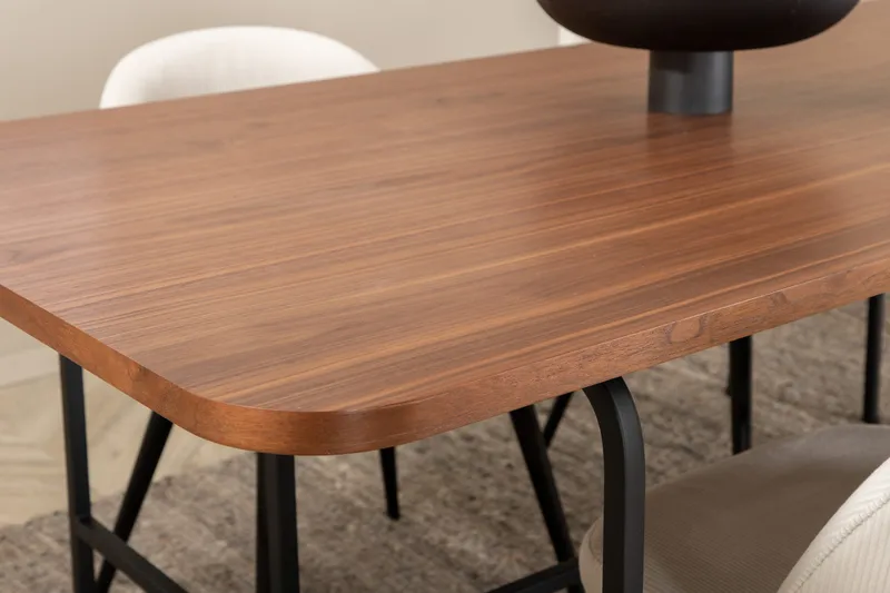 Unos Spisebordssæt 200 cm inkl 4 Valera Manchesterstole - Valnødsbrun/Sort/Beige - Møbler - Borde - Spisebordssæt