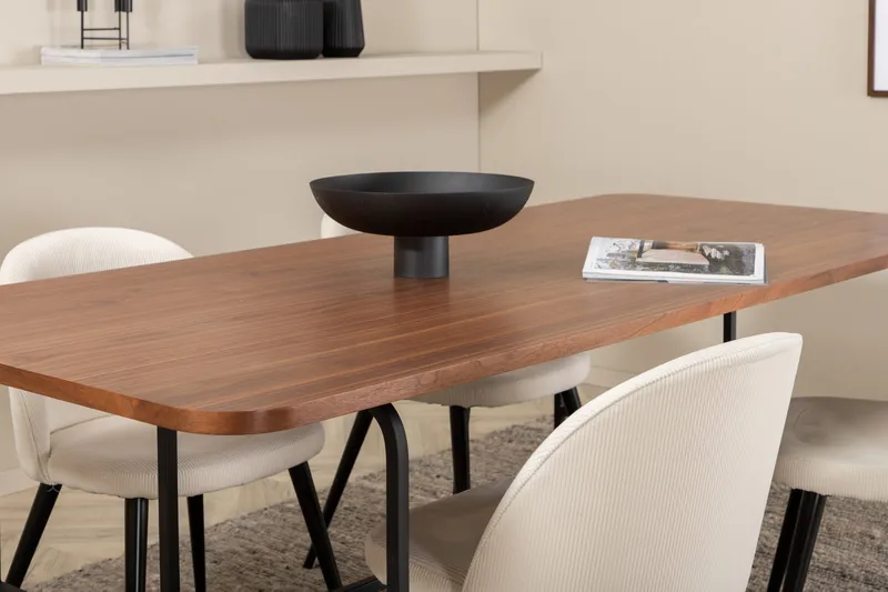 Unos Spisebordssæt 200 cm inkl 4 Valera Manchesterstole - Valnødsbrun/Sort/Beige - Møbler - Borde - Spisebordssæt