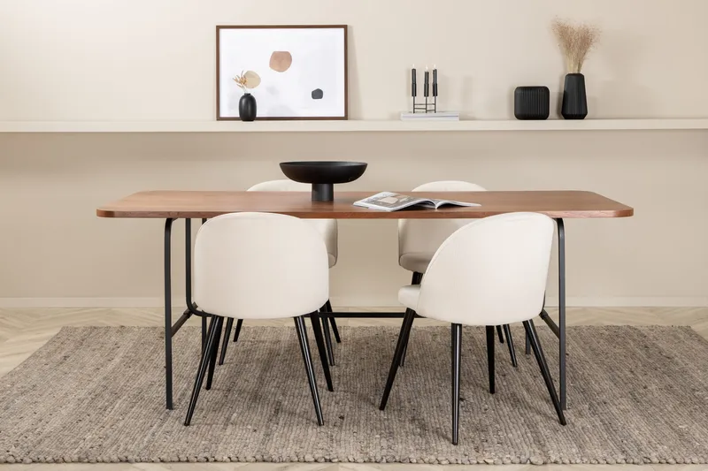 Unos Spisebordssæt 200 cm inkl 4 Valera Manchesterstole - Valnødsbrun/Sort/Beige - Møbler - Borde - Spisebordssæt