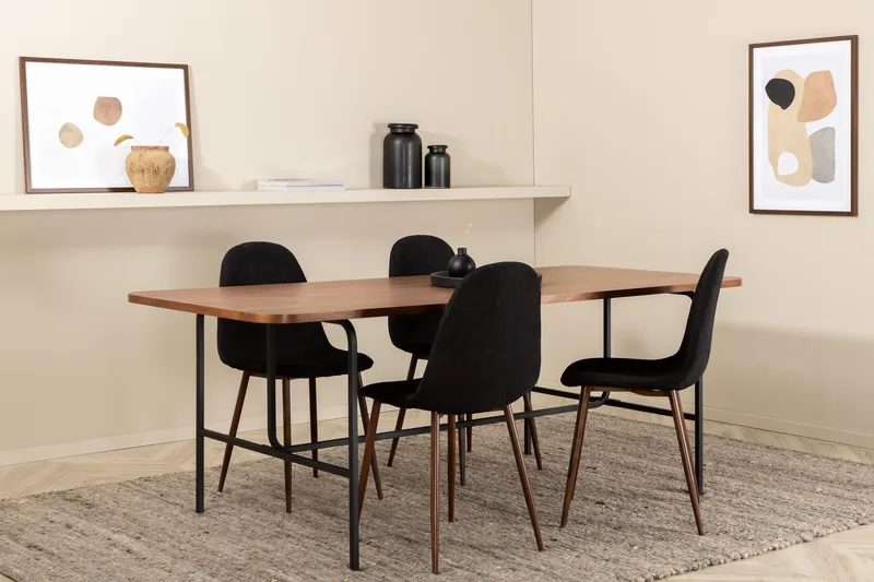 Unos Spisebordssæt 200 cm inkl 4 Pontus Stole, Valnødsbrun/Sort