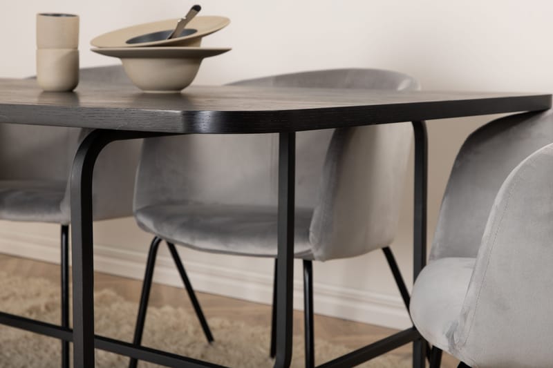 Unos Spisebordssæt 200 cm inkl 6 Berita Velourstole - Sort/Grå - Møbler - Borde - Spisebordssæt