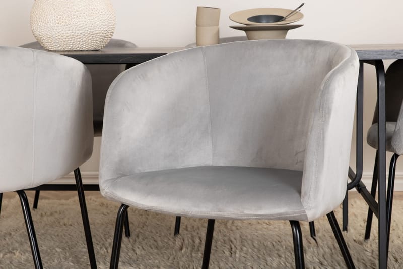 Unos Spisebordssæt 200 cm inkl 6 Berita Velourstole - Sort/Grå - Møbler - Borde - Spisebordssæt