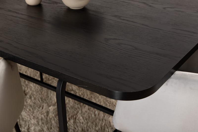 Unos Spisebordssæt 200 cm inkl 6 Berita Velourstole - Sort/Grå - Møbler - Borde - Spisebordssæt