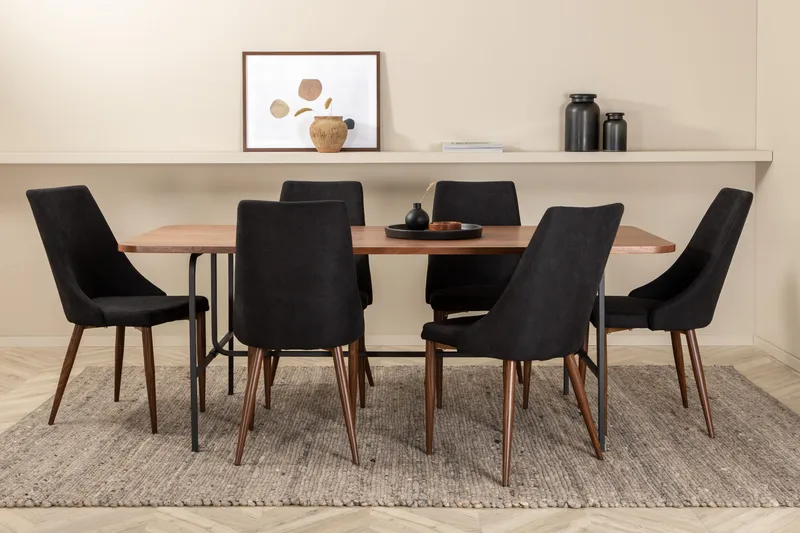 Unos Spisebordssæt 200 cm inkl 6 Campomar Stole, Valnødsbrun/Sort