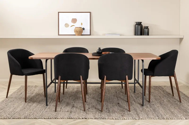 Unos Spisebordssæt 200 cm inkl 6 Kullersbro Stole, Valnødsbrun/Sort/Brun