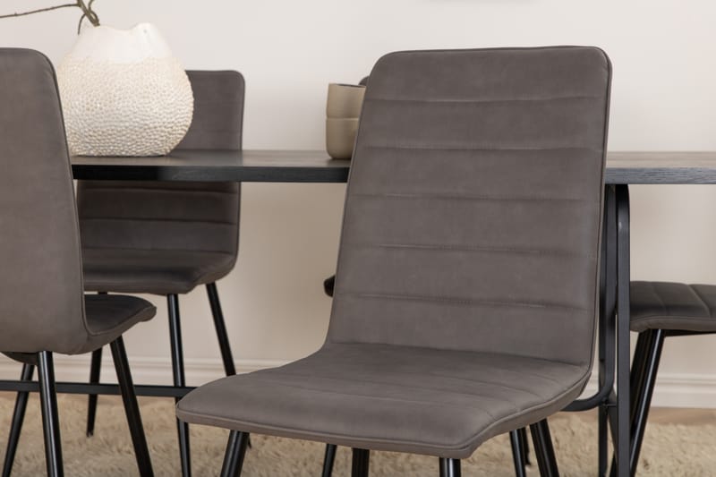 Unos Spisebordssæt 200 cm inkl 6 Robin Stole - Sort/Grå - Møbler - Borde - Spisebordssæt