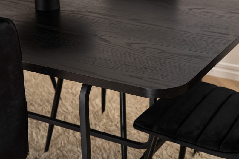 Unos Spisebordssæt 200 cm inkl 6 Robin Velourstole - Sort - Møbler - Borde - Spisebordssæt