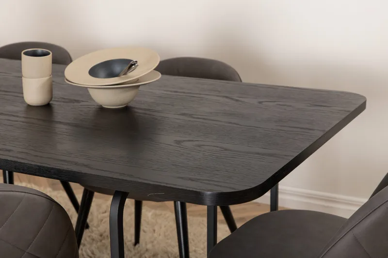 Unos Spisebordssæt 200 cm inkl 6 Velvets Stole - Sort/Grå - Møbler - Borde - Spisebordssæt