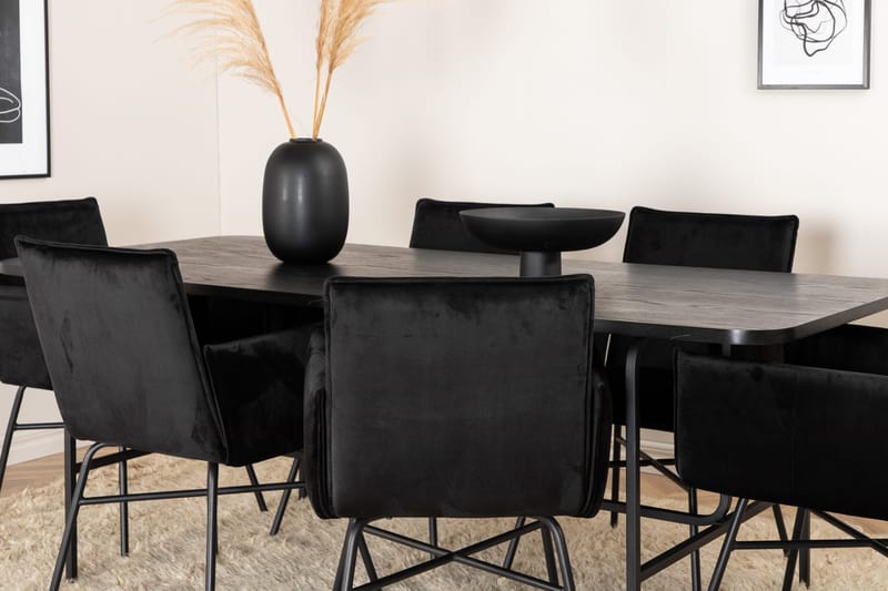 Unos Spisebordssæt 200 cm inkl 6 Pippi Stole - Sort - Møbler - Borde - Spisebordssæt