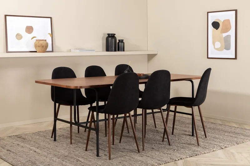 Unos Spisebordssæt 200 cm inkl 6 Pontus Stole, Valnødsbrun/Sort