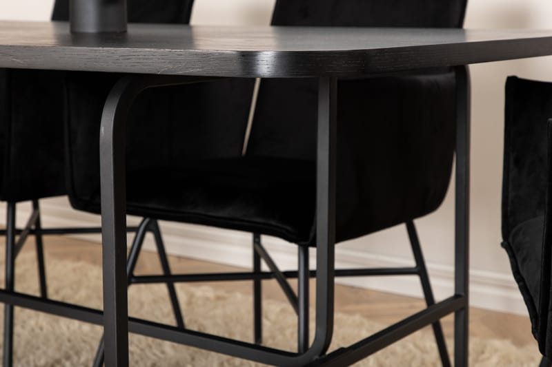 Unos Spisebordssæt 200 cm inkl 6 Pippi Stole - Sort - Møbler - Borde - Spisebordssæt