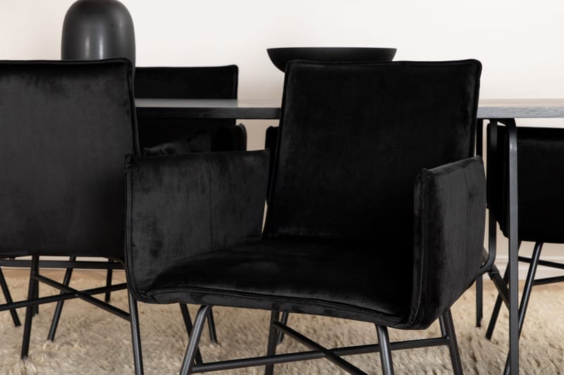 Unos Spisebordssæt 200 cm inkl 6 Pippi Stole - Sort - Møbler - Borde - Spisebordssæt