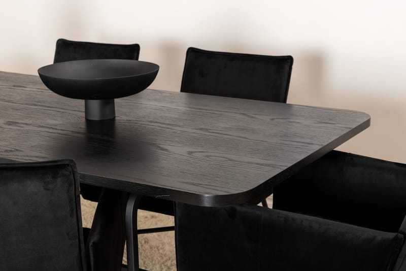 Unos Spisebordssæt 200 cm inkl 6 Pippi Stole - Sort - Møbler - Borde - Spisebordssæt