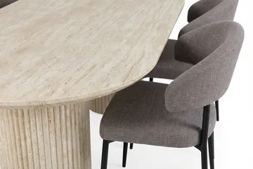 Uppveda Ovalt Spisebord 180x90 cm med 4 Sawako Greige Stole - Travertin/Greige - Møbler - Borde - Spisebordssæt