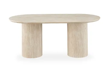 Uppveda Ovalt Spisebord 180x90 cm med 4 Sawako Greige Stole - Travertin/Greige - Møbler - Borde - Spisebordssæt