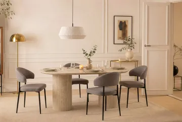 Uppveda Ovalt Spisebord 180x90 cm med 4 Sawako Greige Stole - Travertin/Greige - Møbler - Borde - Spisebordssæt
