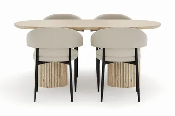 Uppveda Ovalt Spisebord 180x90 cm med 4 Sawako Stole - Beige - Møbler - Borde - Spisebordssæt