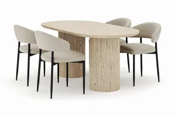 Uppveda Ovalt Spisebord 180x90 cm med 4 Sawako Stole - Beige - Møbler - Borde - Spisebordssæt