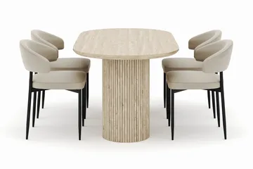 Uppveda Ovalt Spisebord 180x90 cm med 4 Sawako Stole - Beige - Møbler - Borde - Spisebordssæt