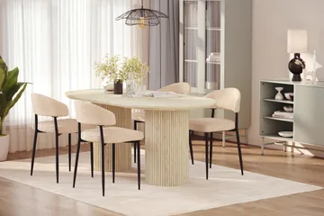 Uppveda Spisebord med travertin-look med 4 stk. Jairam Spisebordsstole - Beige - Møbler - Borde - Spisebordssæt
