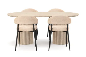 Uppveda Spisebord med travertin-look med 4 stk. Jairam Spisebordsstole - Beige - Møbler - Borde - Spisebordssæt