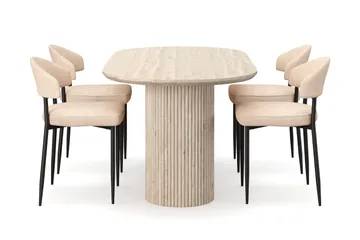 Uppveda Spisebord med travertin-look med 4 stk. Jairam Spisebordsstole - Beige - Møbler - Borde - Spisebordssæt